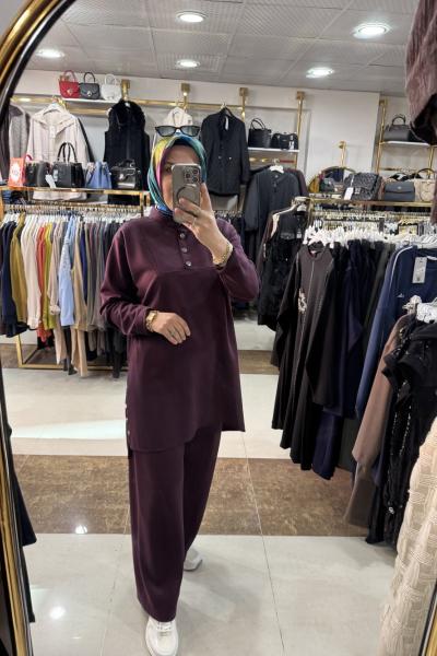 MODAL DÜĞMELİ TAKIM Mürdüm