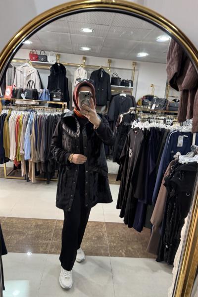 ANGORA DERİ DETAY YELEKLİ 3 LÜ TAKIM Siyah