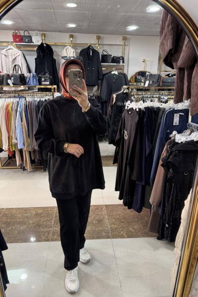 MODAL PELUŞ TUNİK TAKIM Siyah