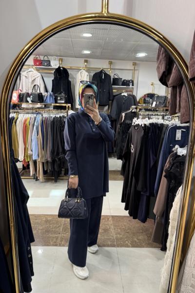 MODAL DÜĞMELİ TAKIM Ekru Lacivert