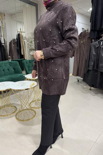 ANGORA TAŞLI KAZAK Kahverengi