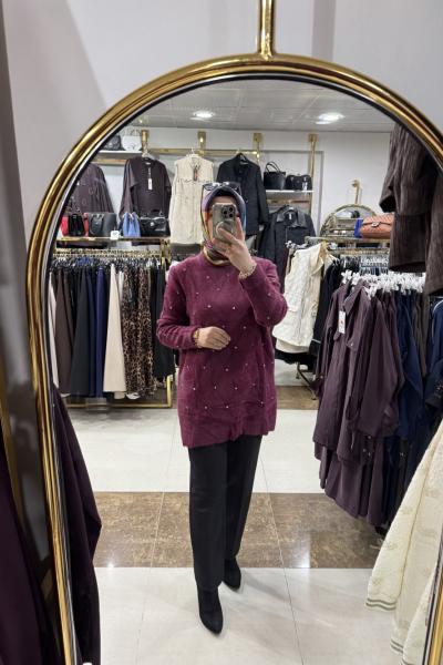 ANGORA TAŞLI KAZAK Mor