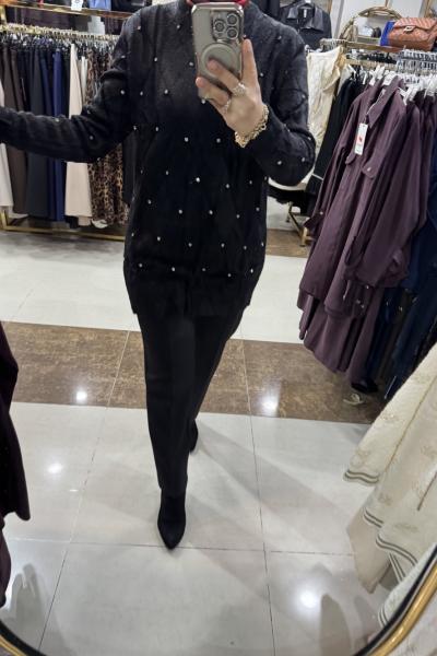 ANGORA TAŞLI KAZAK Siyah