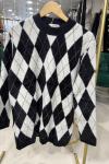 BAKLAVA DESEN TRİKO TUNİK Siyah Beyaz