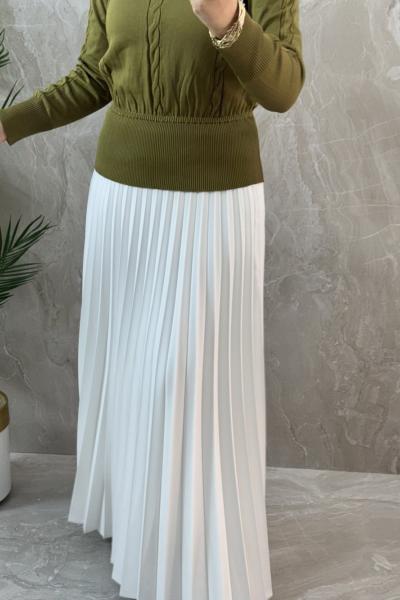 PLİSELi ETEK Beyaz