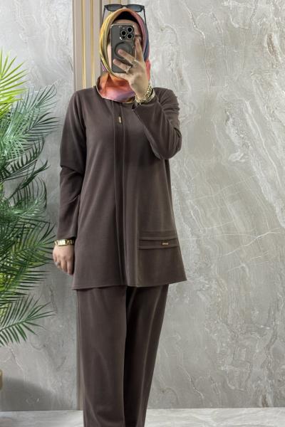 2 Lİ MERCEDES KUMAŞ TAKIM Kahverengi