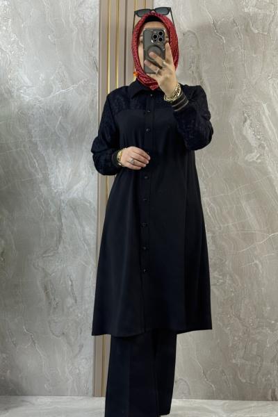 YAKMA GARNİLİ TUNİK Siyah