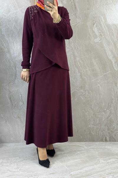 MODAL ŞARDONLU ETEKLİ TAKIM Bordo