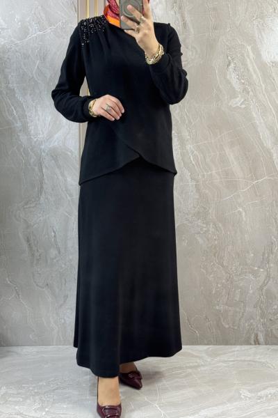 MODAL ŞARDONLU ETEKLİ TAKIM Siyah