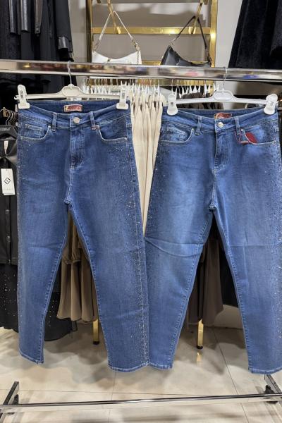 YANI TAŞLI KOT KOYU MAVİ MOM JEAN koyu Mavi