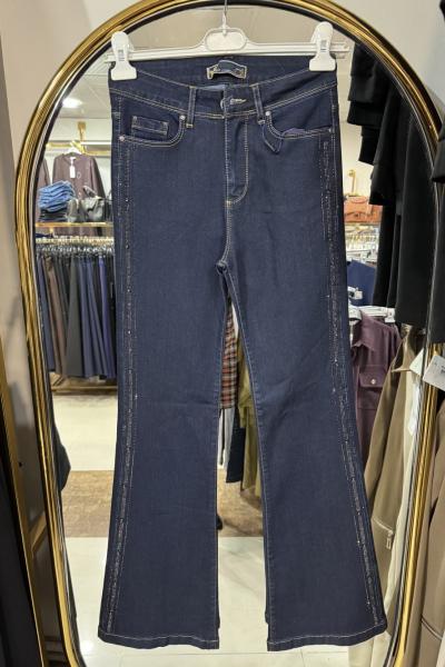 İSPANYOL PAÇA  TAŞLI KOT PANTOLON koyu Mavi