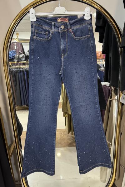 SERPME TAŞLI İSPANYOL PAÇA KOT PANTOLON koyu Mavi