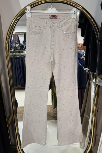 SERPME TAŞLI İSPANYOL PAÇA KOT PANTOLON Bej