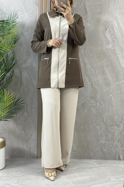 PANTOLONLU FERMUARLI TAKIM Bej