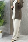 PANTOLONLU FERMUARLI TAKIM Bej