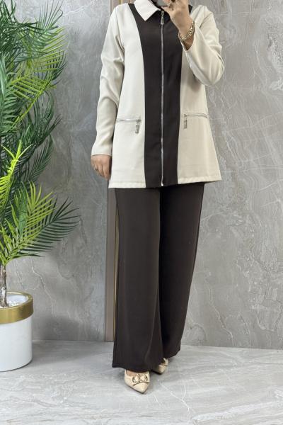 PANTOLONLU FERMUARLI TAKIM Kahverengi