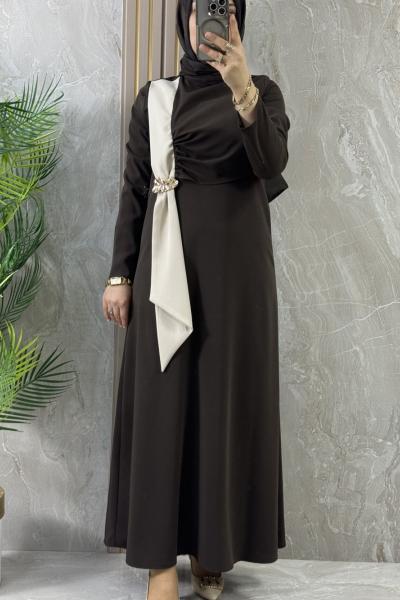 ŞIK TASARIM ELBİSE Kahverengi