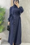 KUPRA ÖNÜ DÜĞMELİ ELBİSE Lacivert