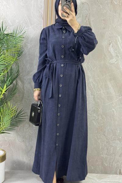 KUPRA ÖNÜ DÜĞMELİ ELBİSE Lacivert
