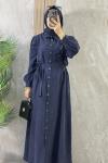 KUPRA ÖNÜ DÜĞMELİ ELBİSE Lacivert