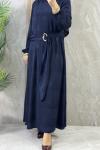 ŞİFON KUŞAKLI ELBİSE Lacivert