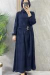 ŞİFON KUŞAKLI ELBİSE Lacivert