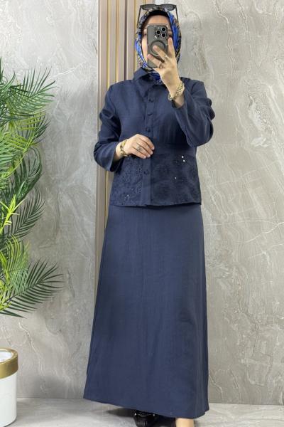 GÜPÜRLÜ ETEKLİ TAKIM indigo Mavi