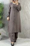 UZUN TUNİKLİ PANTOLONLU TAKIM Kahverengi