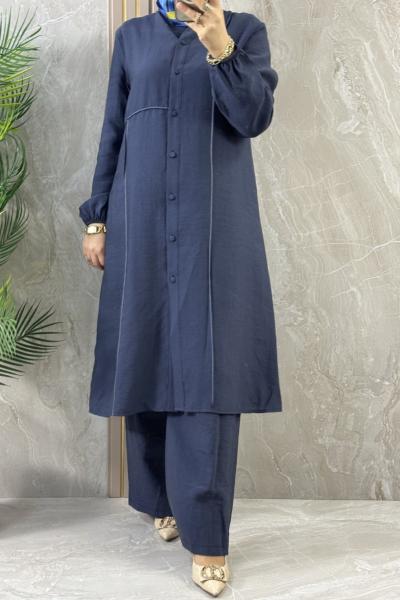 UZUN TUNİKLİ PANTOLONLU TAKIM indigo Mavi