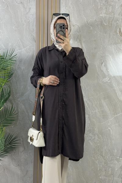 TENCEL UZUN GÖMLEK Kahverengi