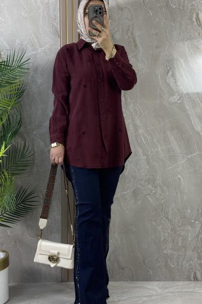 TENCEL GÖMLEK TUNİK Bordo