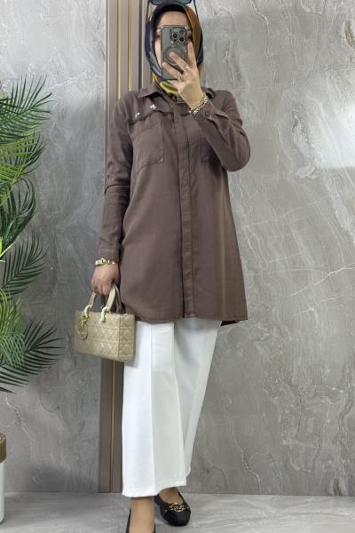 TENCEL GÖMLEK TUNİK Vizon