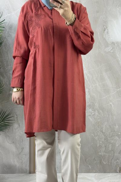 TENCEL GÖMLEK TUNİK NAKIŞLI Kiremit