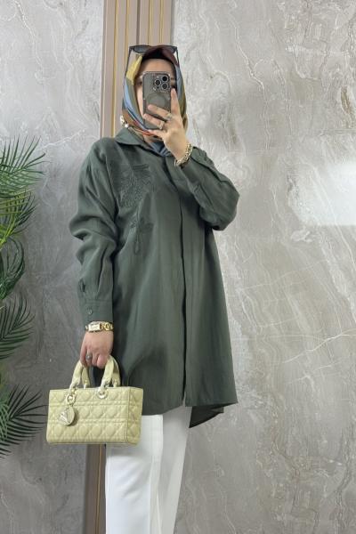 TENCEL GÖMLEK TUNİK NAKIŞLI Yeşil