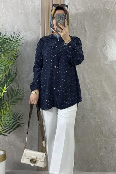 TENCEL TAŞLI GÖMLEK TUNİK Lacivert