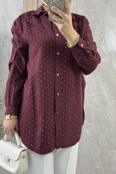 TENCEL TAŞLI GÖMLEK TUNİK Bordo