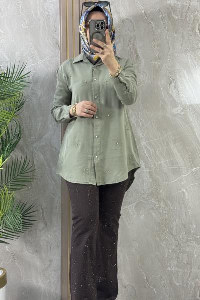 TENCEL DESENLİ GÖMLEK TUNİK Yeşil