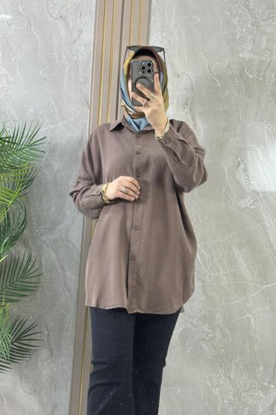 TENCEL  GÖMLEK TUNİK Kahverengi