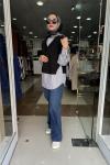 3153 ÖNÜ KISA ÇİZGİLİ TUNİK Siyah