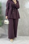 BEL KUŞAKLI ŞIK PANTOLONLU TAKIM Bordo
