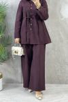 BEL KUŞAKLI ŞIK PANTOLONLU TAKIM Bordo