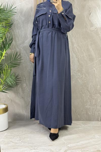 TAŞ İŞLEME ELBİSE  Lacivert