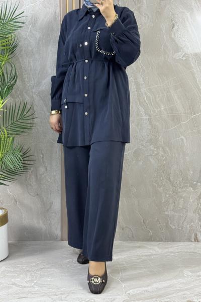 TENCEL TAŞLI PANTOLONLU TAKIM Lacivert