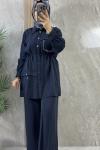 TENCEL TAŞLI PANTOLONLU TAKIM Lacivert