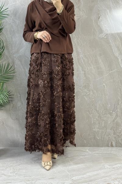 ŞIK ETEĞİ GÜL LÜ TAKIM Taba