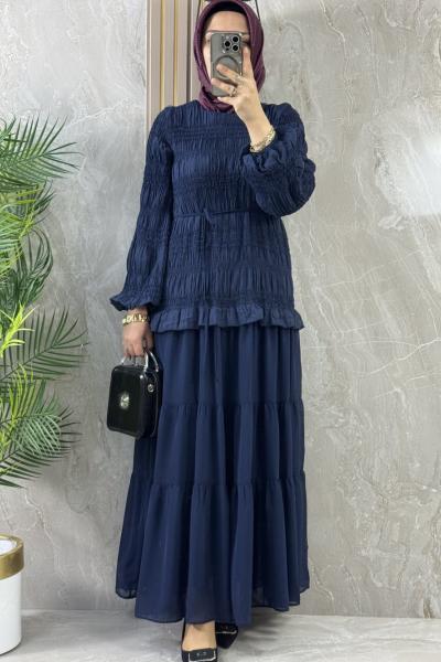 PLİSELİ ELBİSE  ŞIK Lacivert