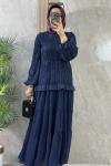 PLİSELİ ELBİSE  ŞIK Lacivert