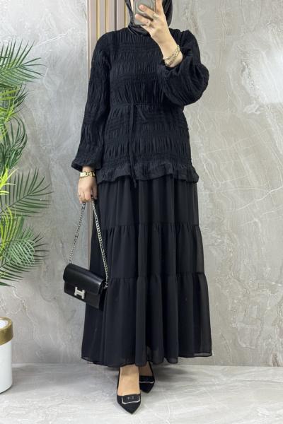 PLİSELİ ELBİSE  ŞIK Siyah