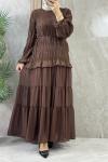 PLİSELİ ELBİSE  ŞIK Kahverengi