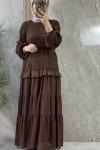 PLİSELİ ELBİSE  ŞIK Kahverengi